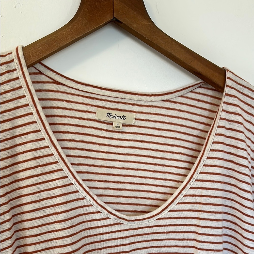 Madewell Striped V-Neck Tee - orange and cream size Medium - Picture 5 of 6